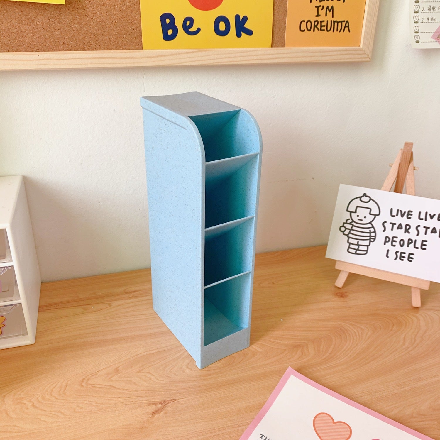 Korea Ins Girl Heart Desktop Storage Tube Simple Cartoon Four-Grid