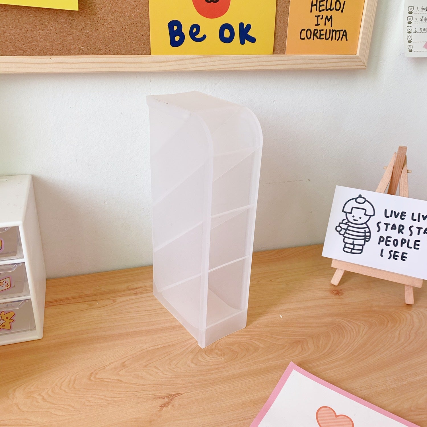 Korea Ins Girl Heart Desktop Storage Tube Simple Cartoon Four-Grid