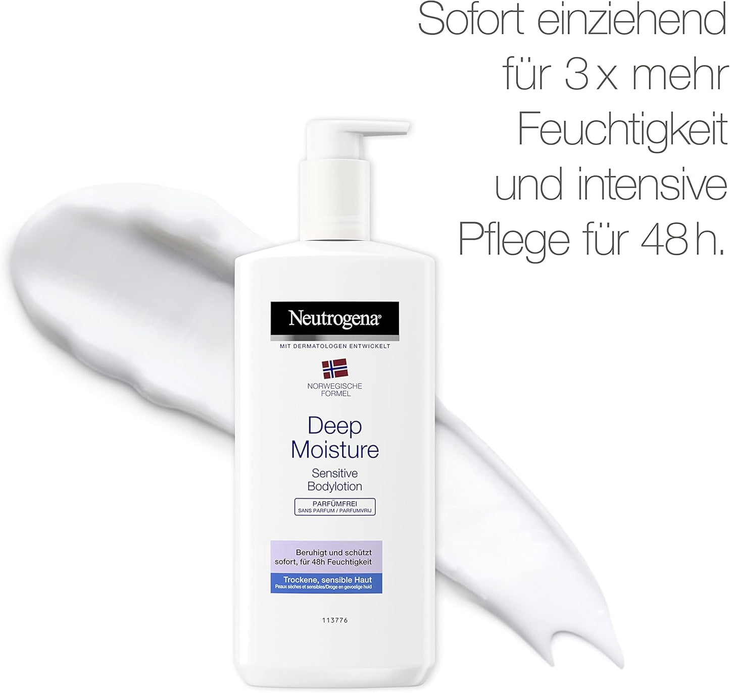Norwegische Formel Bodylotion, Deep Moisture Sensitive, Parfümfrei, Für Sensible Trockene Haut, 400Ml