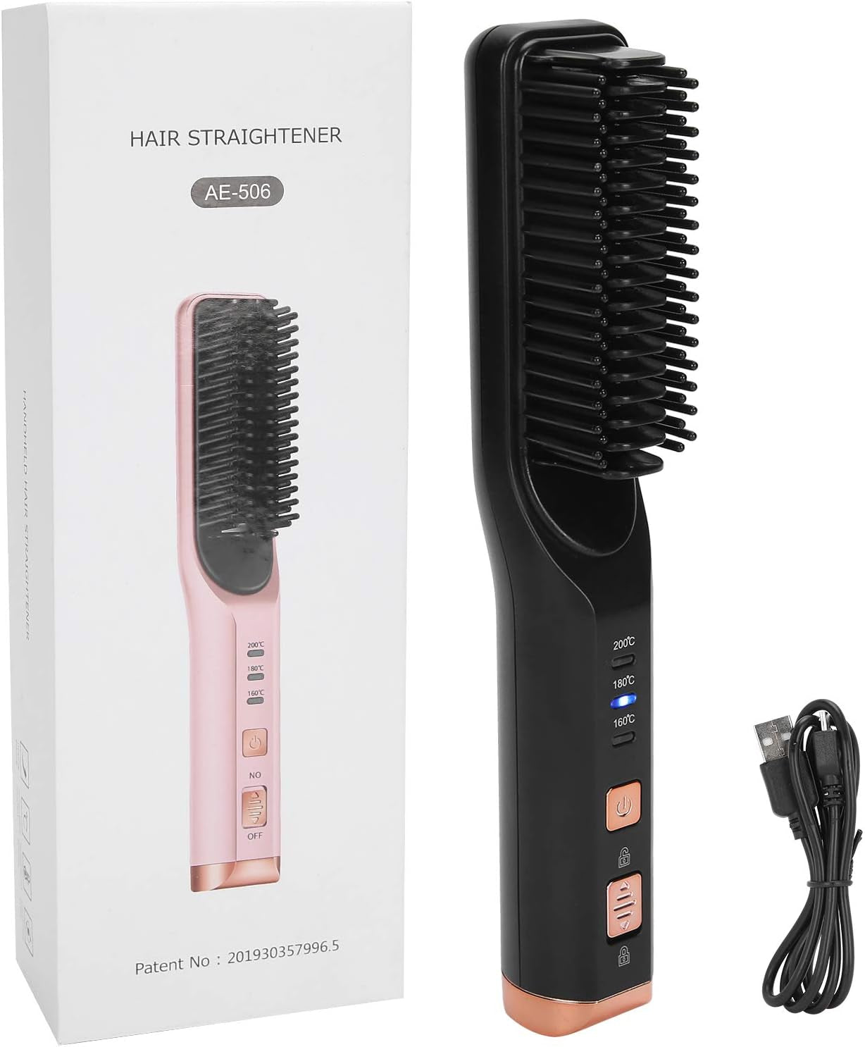 Hair Straightener Comb, USB Charging Hair Straightening Brush with 3 Gears Temperature,Electric Heating Hot Comb Hair Styling Tool(Black)