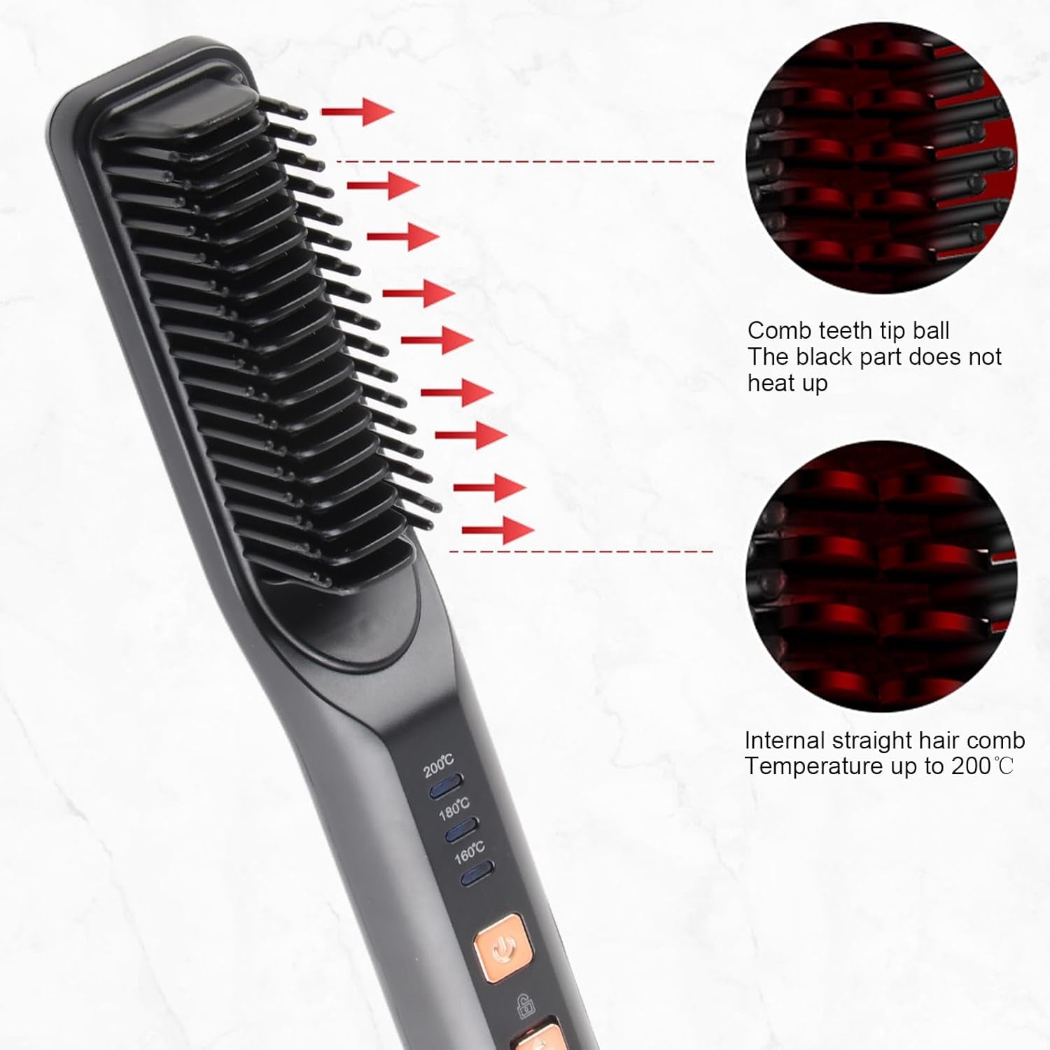 Hair Straightener Comb, USB Charging Hair Straightening Brush with 3 Gears Temperature,Electric Heating Hot Comb Hair Styling Tool(Black)