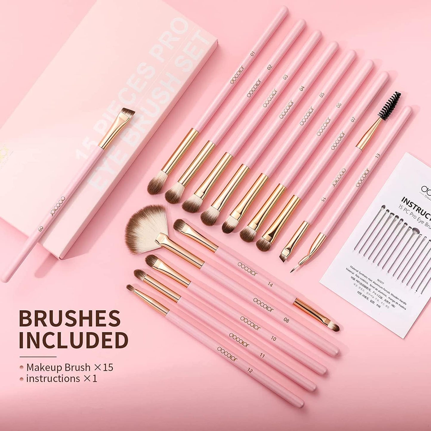 Eyeshadow Brushes  Eye Makeup Brushes 15Pieces Professional Eye Makeup Brush Set with Premium Wooden Handles for Eyeshadow, Concealer, Eyebrow, Eyelash and Eye Liners Neon (Pink, 15Pcs)