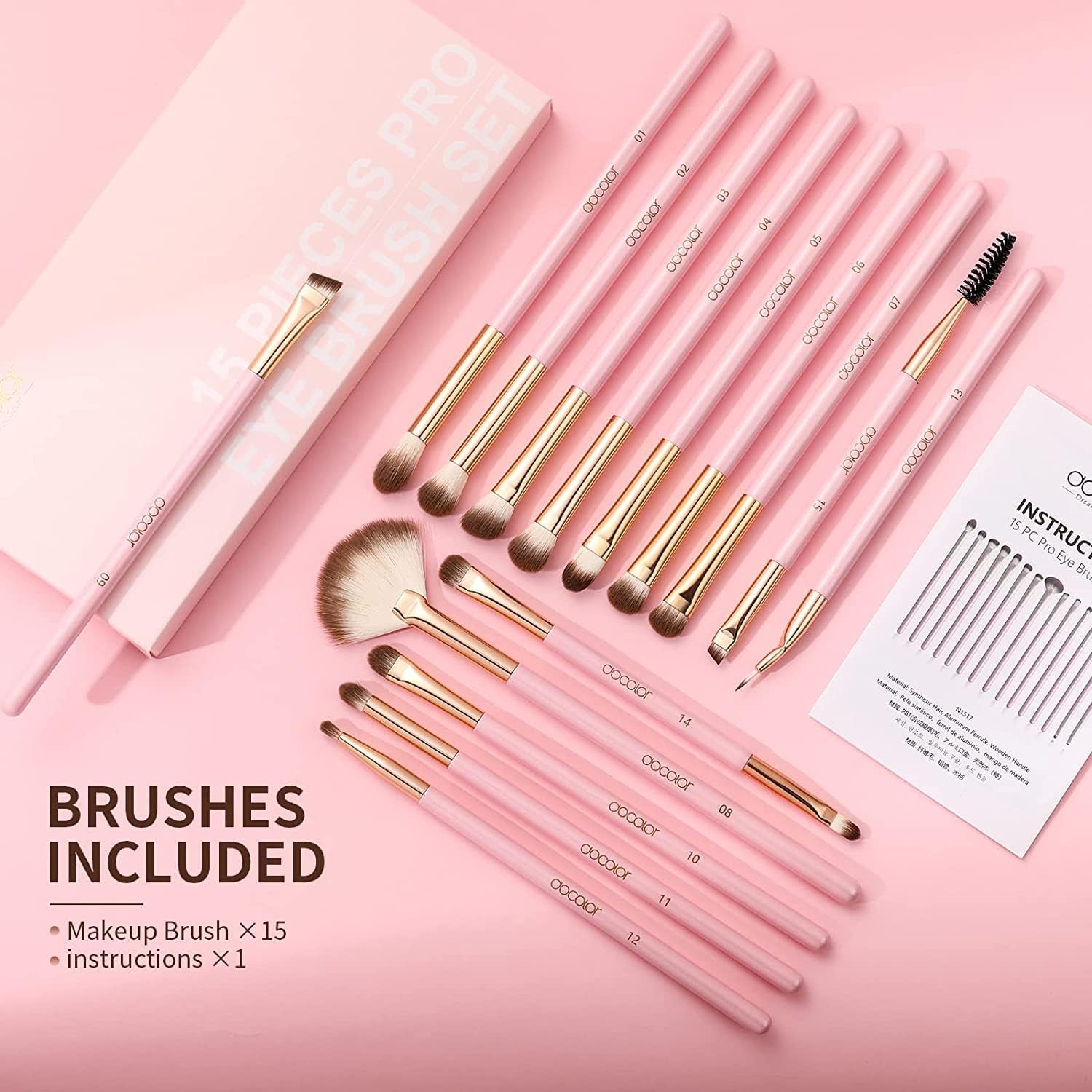 Eyeshadow Brushes  Eye Makeup Brushes 15Pieces Professional Eye Makeup Brush Set with Premium Wooden Handles for Eyeshadow, Concealer, Eyebrow, Eyelash and Eye Liners Neon (Pink, 15Pcs)