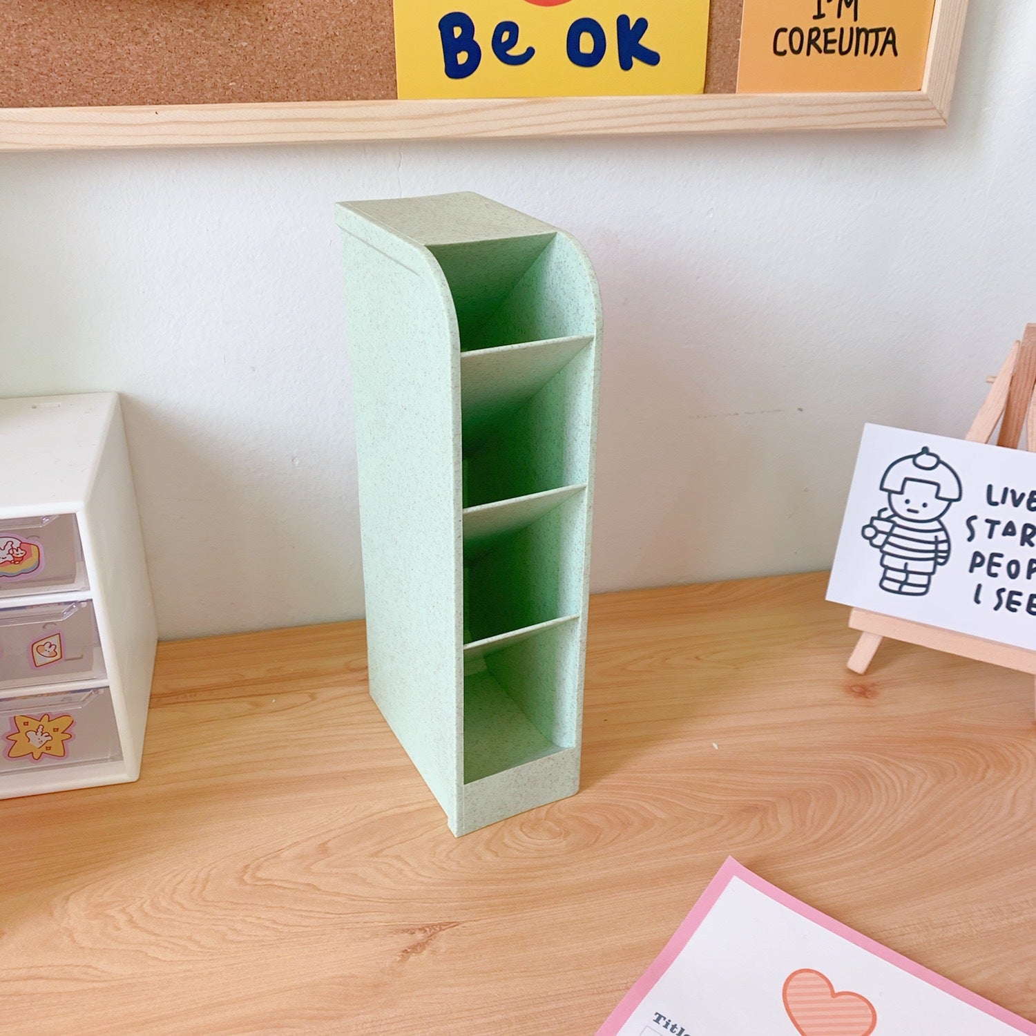 Korea Ins Girl Heart Desktop Storage Tube Simple Cartoon Four-Grid
