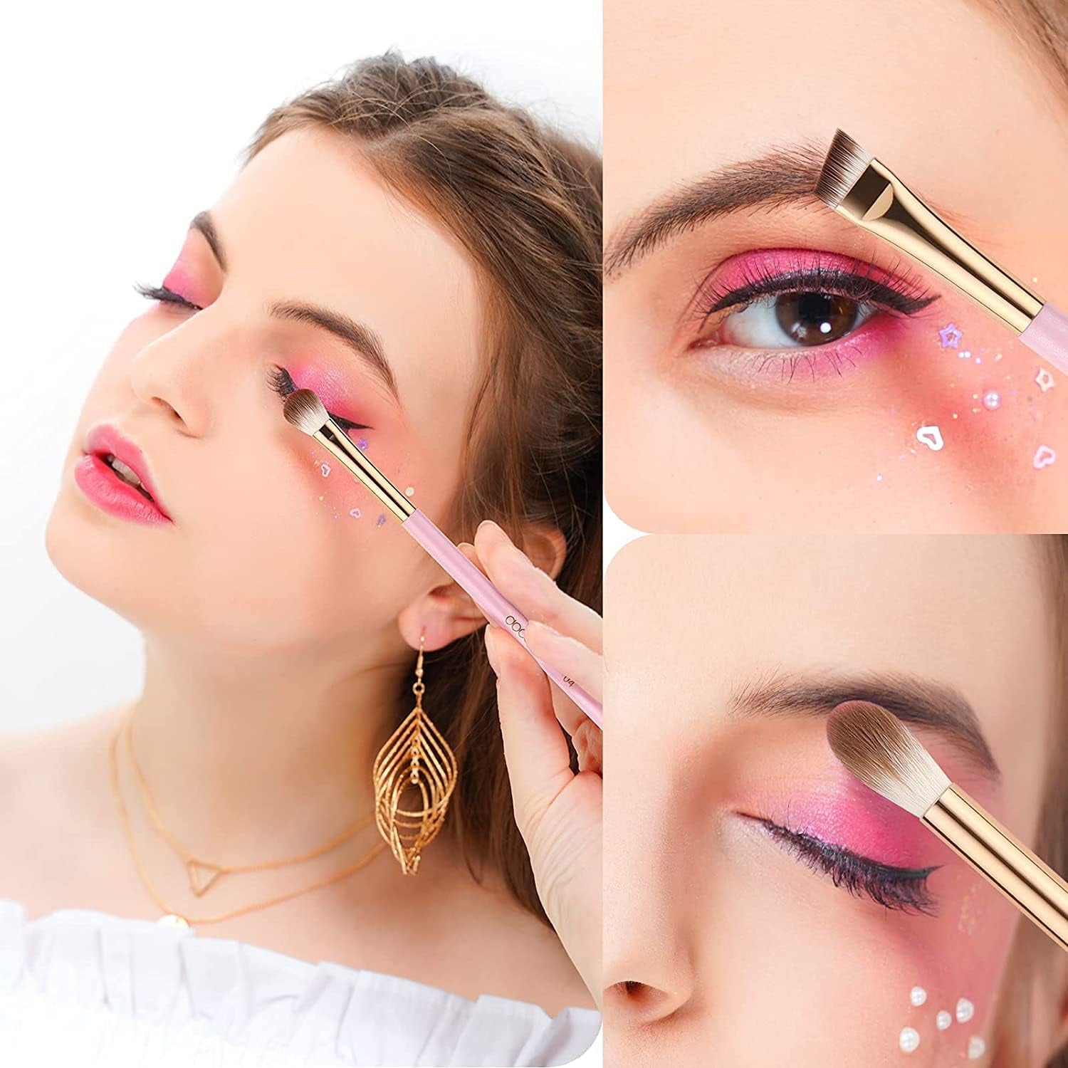 Eyeshadow Brushes  Eye Makeup Brushes 15Pieces Professional Eye Makeup Brush Set with Premium Wooden Handles for Eyeshadow, Concealer, Eyebrow, Eyelash and Eye Liners Neon (Pink, 15Pcs)