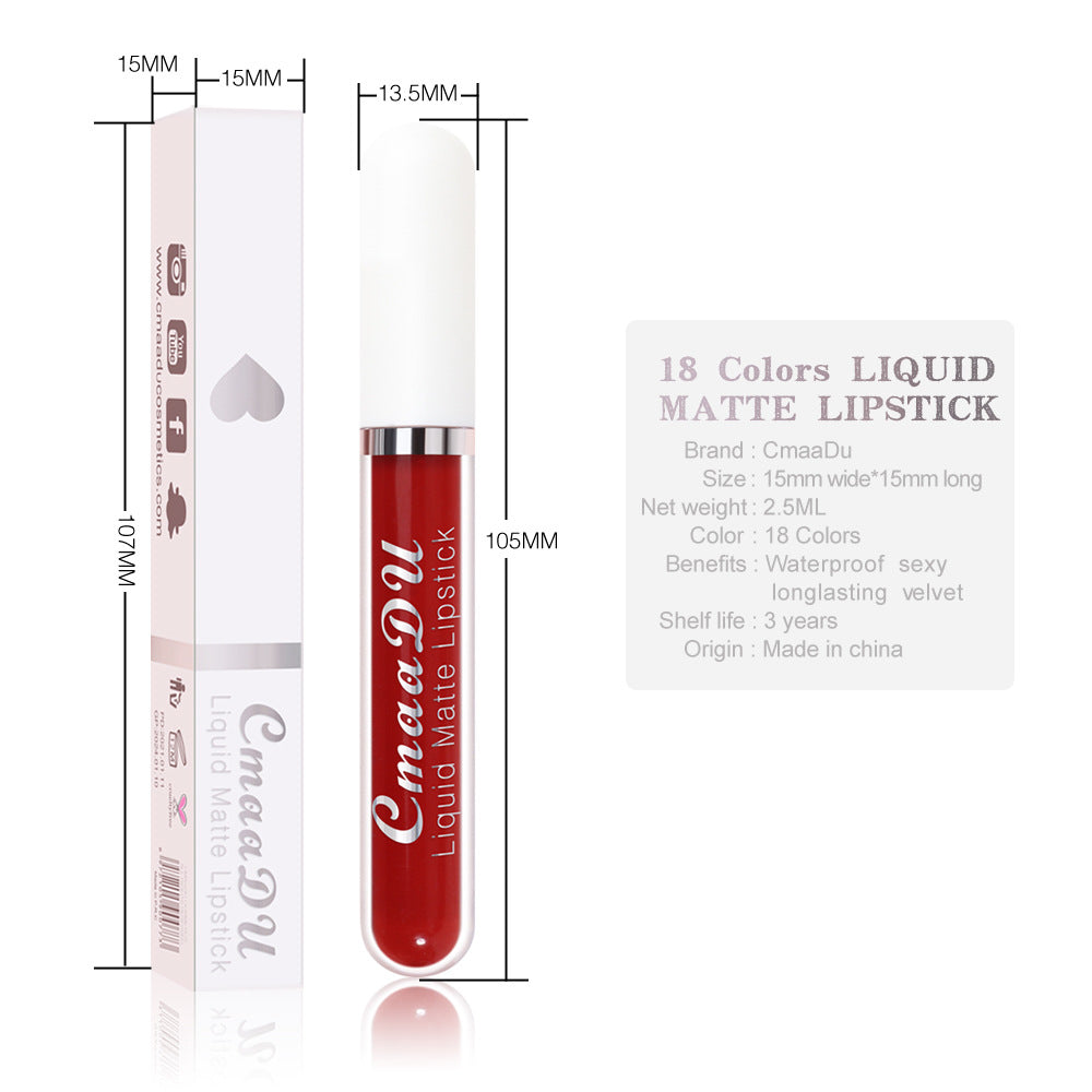 CmaaDu 18 Color Lipstick Matte Non-Stick Cup Waterproof Long Lasting