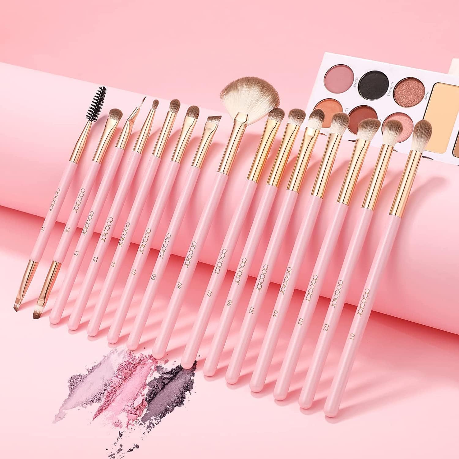 Eyeshadow Brushes  Eye Makeup Brushes 15Pieces Professional Eye Makeup Brush Set with Premium Wooden Handles for Eyeshadow, Concealer, Eyebrow, Eyelash and Eye Liners Neon (Pink, 15Pcs)