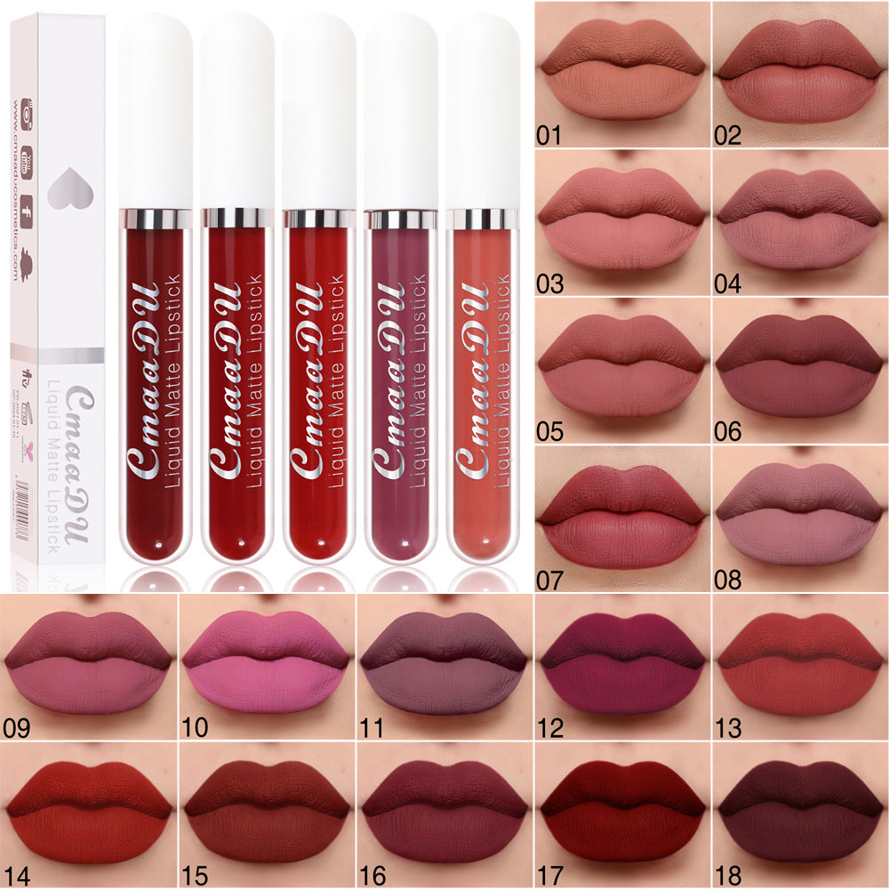 CmaaDu 18 Color Lipstick Matte Non-Stick Cup Waterproof Long Lasting