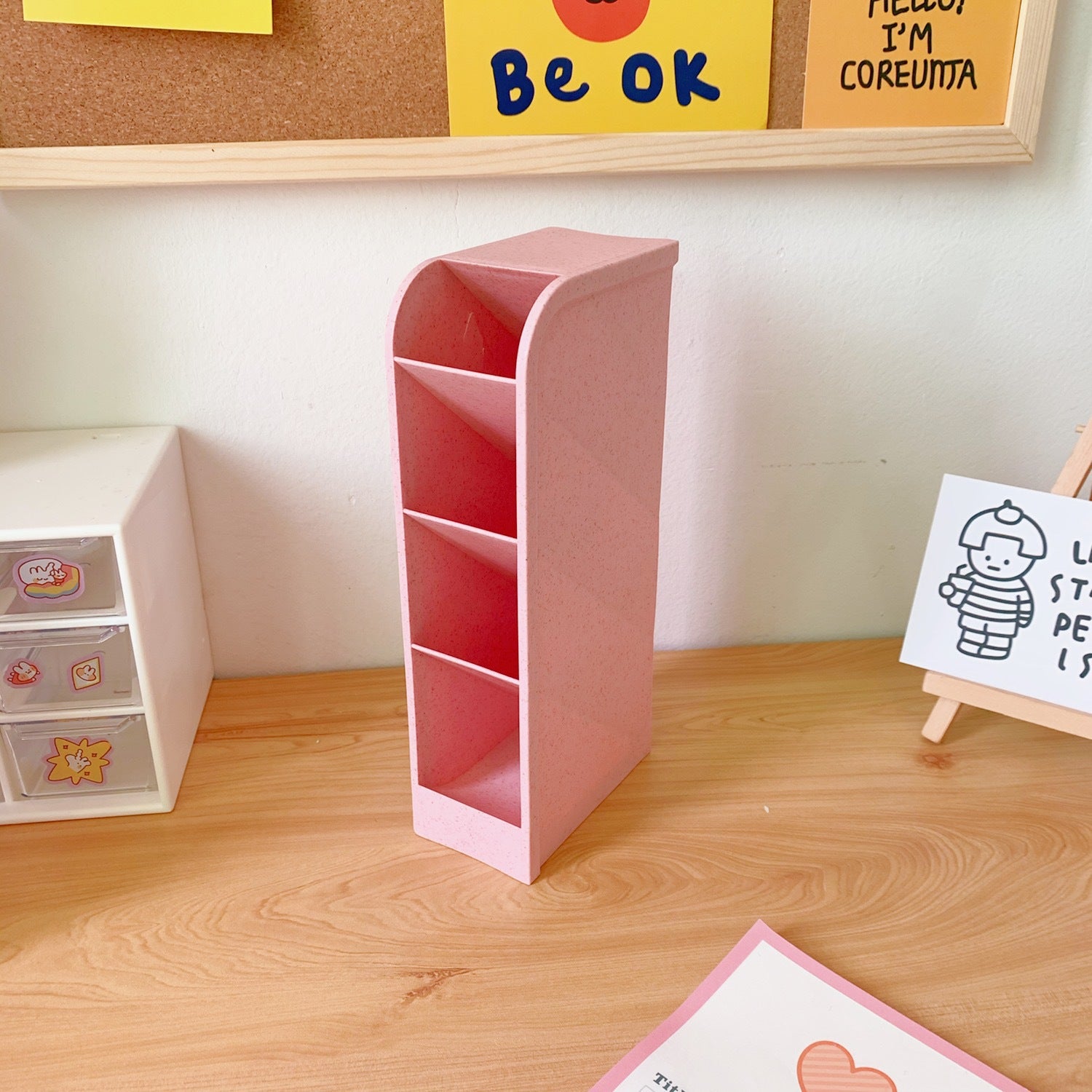Korea Ins Girl Heart Desktop Storage Tube Simple Cartoon Four-Grid