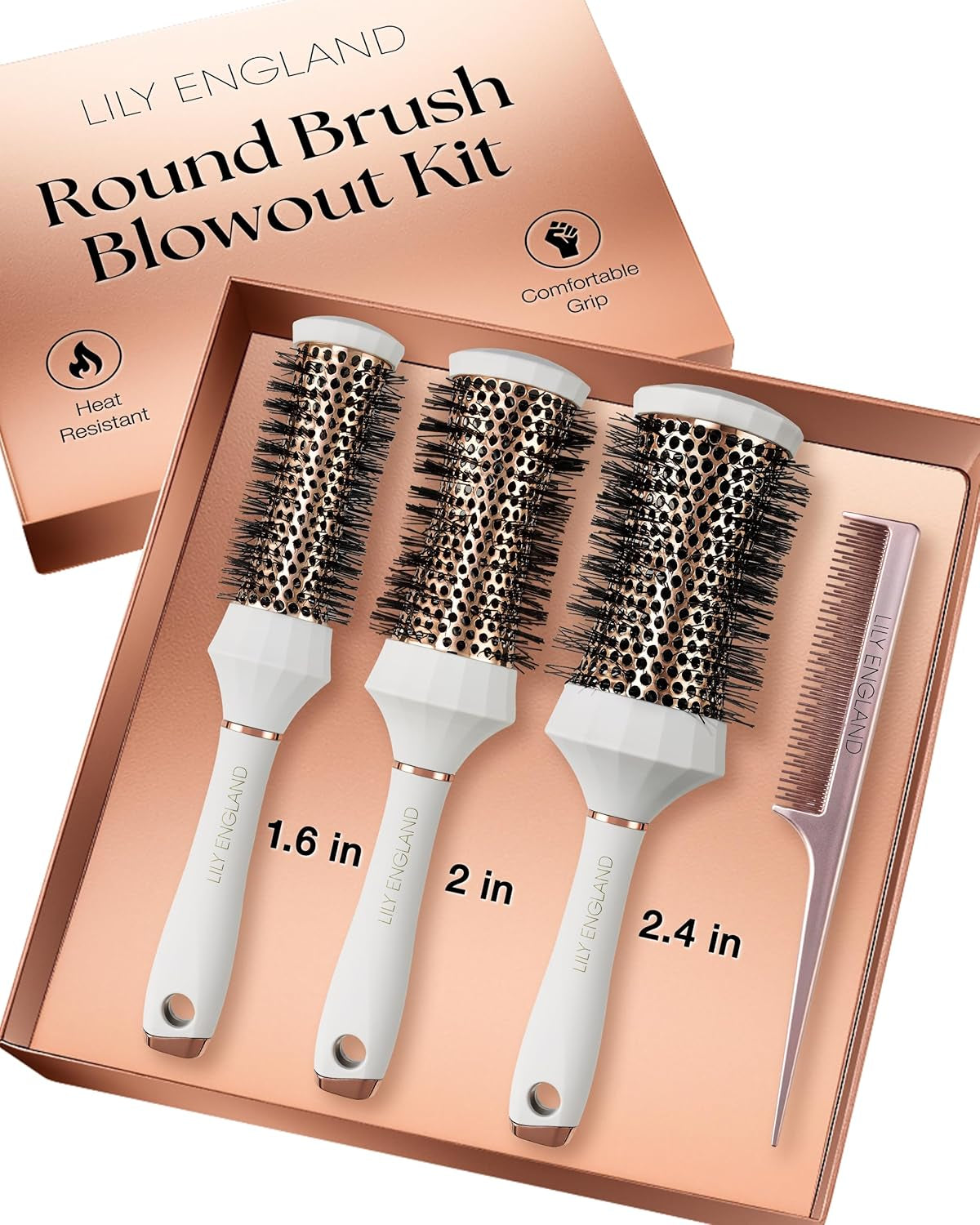 round Hair Brush Set, 4 Piece Professional Blow Dry Kit with 3 round Brushes and Comb for Styling, Beauty Gifts Sets for Women