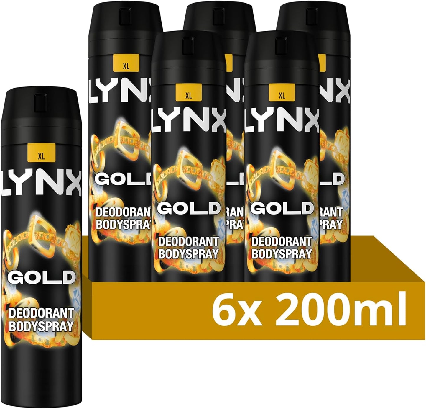Men Gold Deodorant Body Spray with an Oud Wood & Fresh Vanilla Scent with 48 Hours of Odour Busting, High Defnition Fragrance 200 Ml, Pack of 6