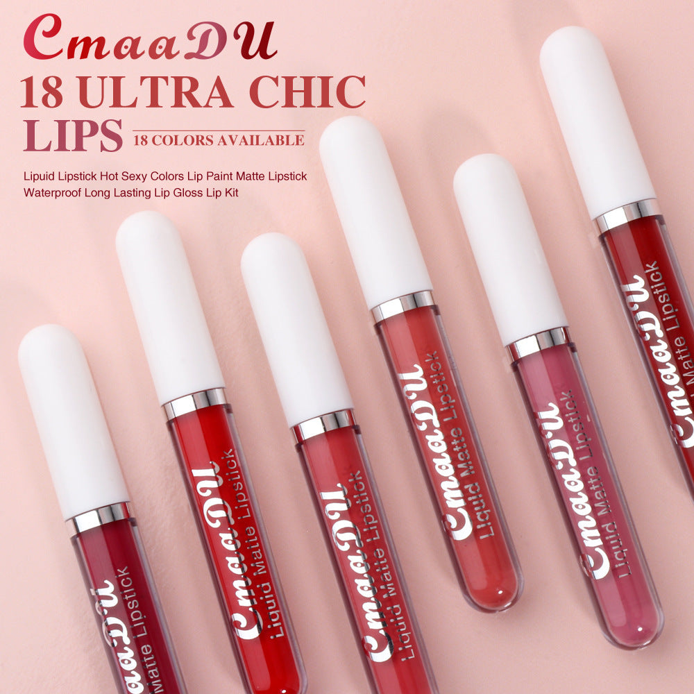 CmaaDu 18 Color Lipstick Matte Non-Stick Cup Waterproof Long Lasting
