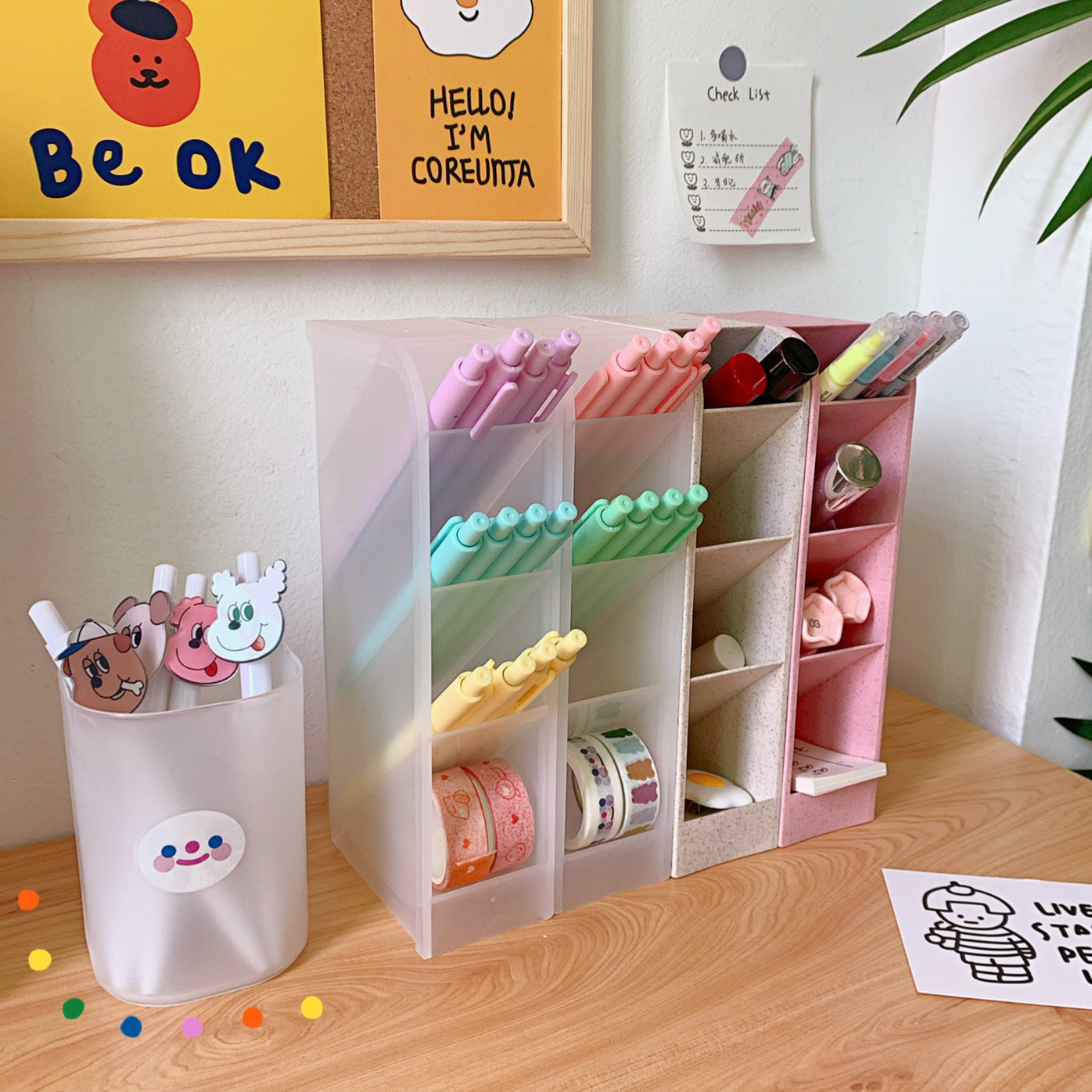 Korea Ins Girl Heart Desktop Storage Tube Simple Cartoon Four-Grid