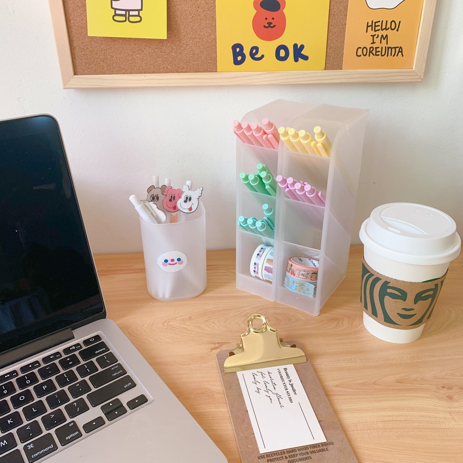 Korea Ins Girl Heart Desktop Storage Tube Simple Cartoon Four-Grid
