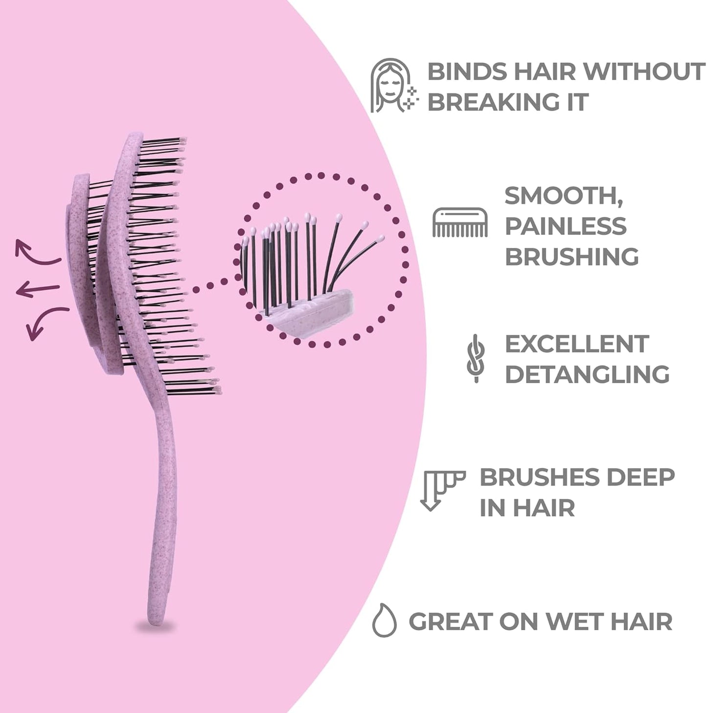 Detangling Hair Brush for Women & Men - Does Not Pull, Removes Tangles, Brushes for Straight, Curly & Wet Hair - Detangle Brush - Unique Spiral Hairbrush, Lilac