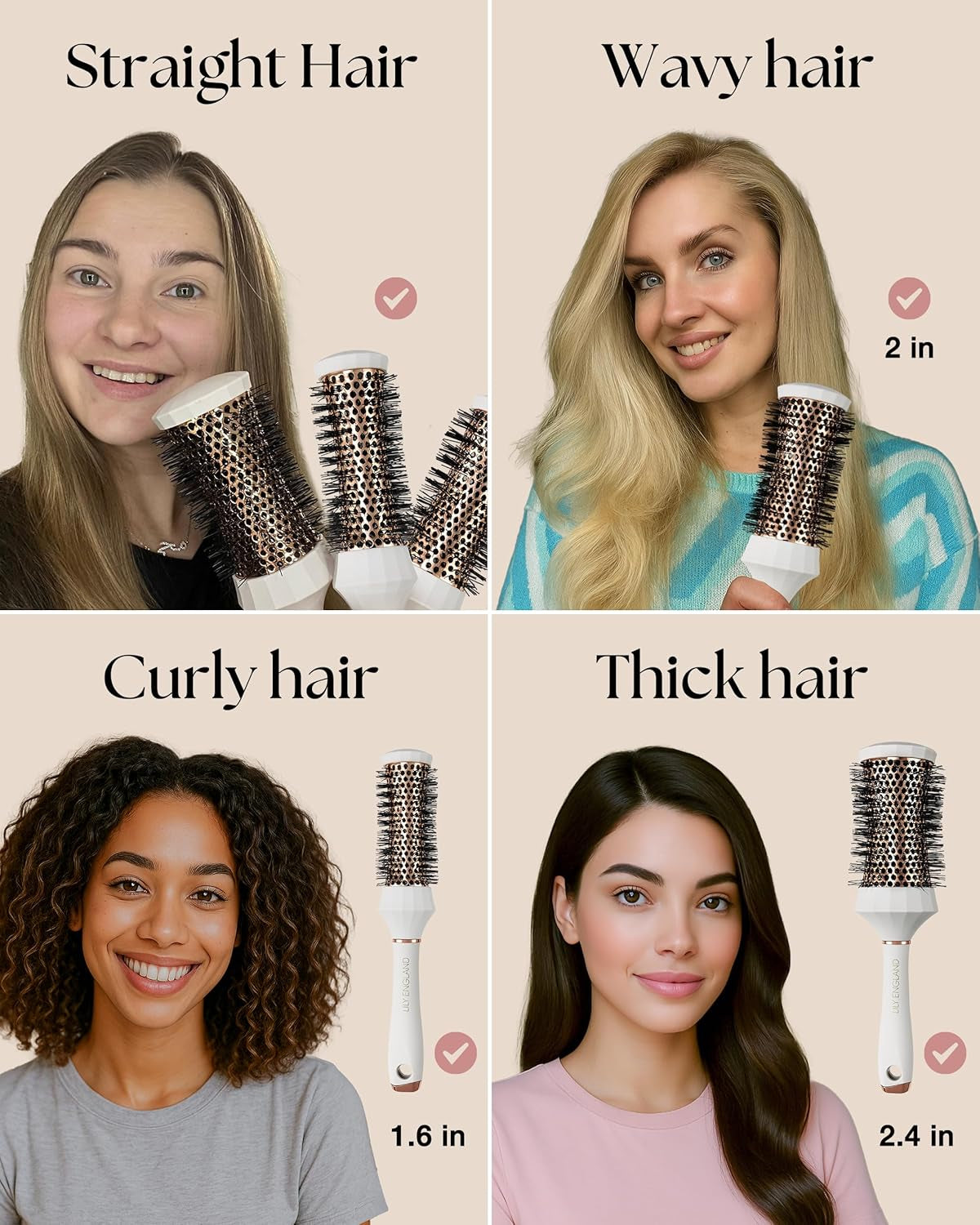 round Hair Brush Set, 4 Piece Professional Blow Dry Kit with 3 round Brushes and Comb for Styling, Beauty Gifts Sets for Women